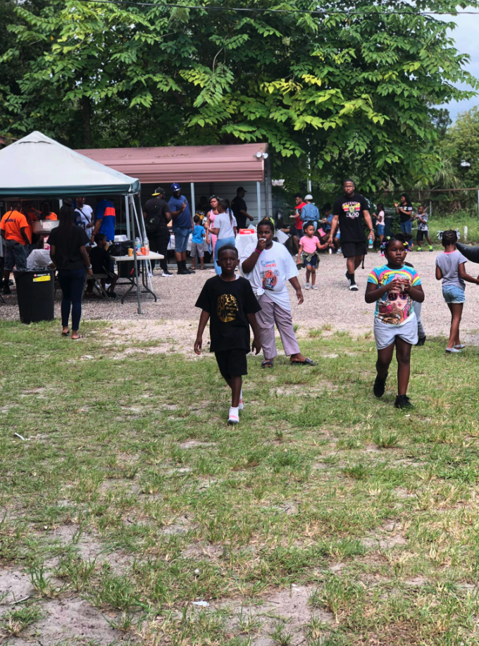 Children at an outdoor church community gathering